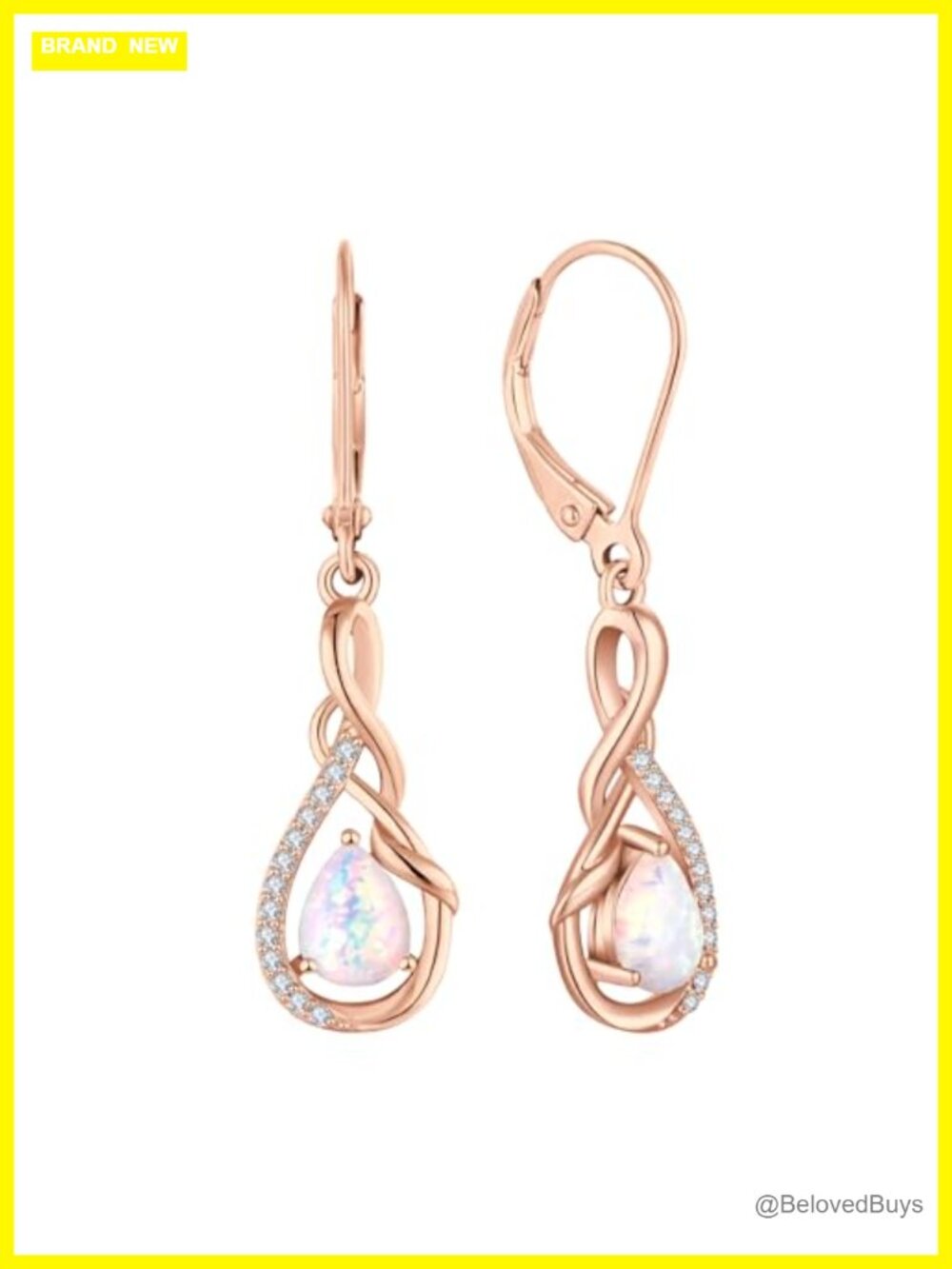 Infinity Dangle Drop Earrings 925 Sterling Silver 14K Rose Gold Plated Opal